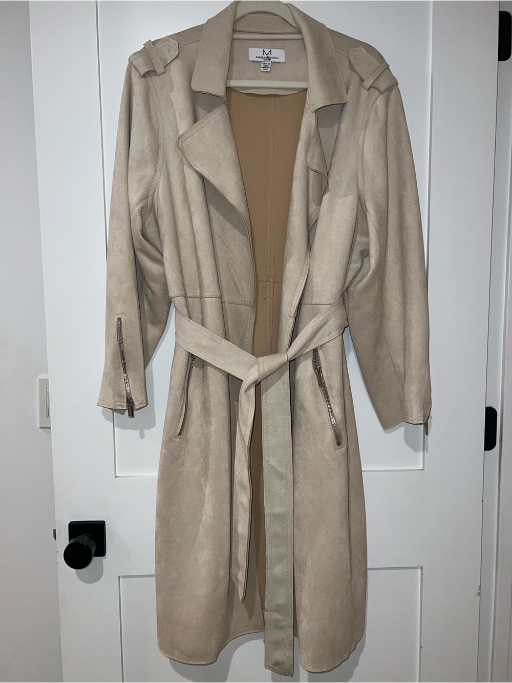 Magaschoni Beige Long Trench Coat with Self-Tie Belt